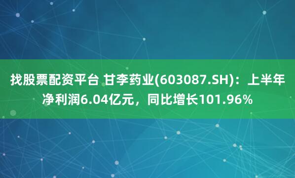 找股票配资平台 甘李药业(603087.SH)：上半年净利润6.04亿元，同比增长101.96%